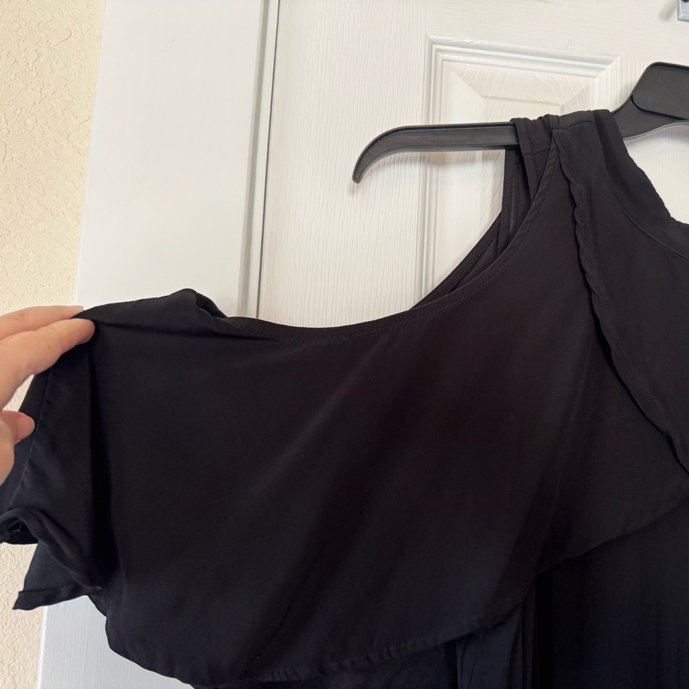 Eloquii Black Cold Shoulder Midi Dress Size 20 Ruffle Sleeve Plus Size Elegant - Picture 4 of 7